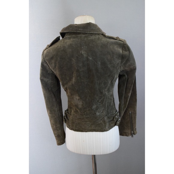 BCBGeneration Olive Suede Leather Moto Jacket XS Womens Coat - Picture 3 of 7
